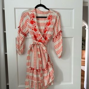Orange/white wrap dress